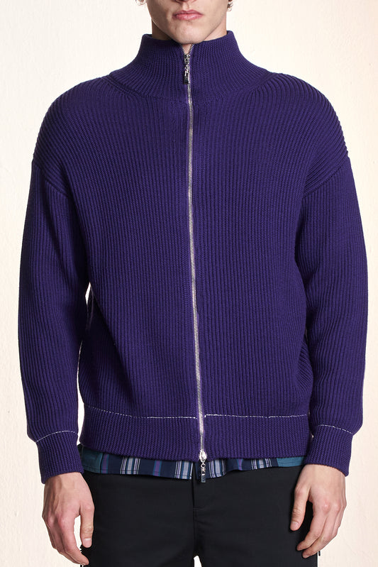 ハイカラージッパーウールカーディガン