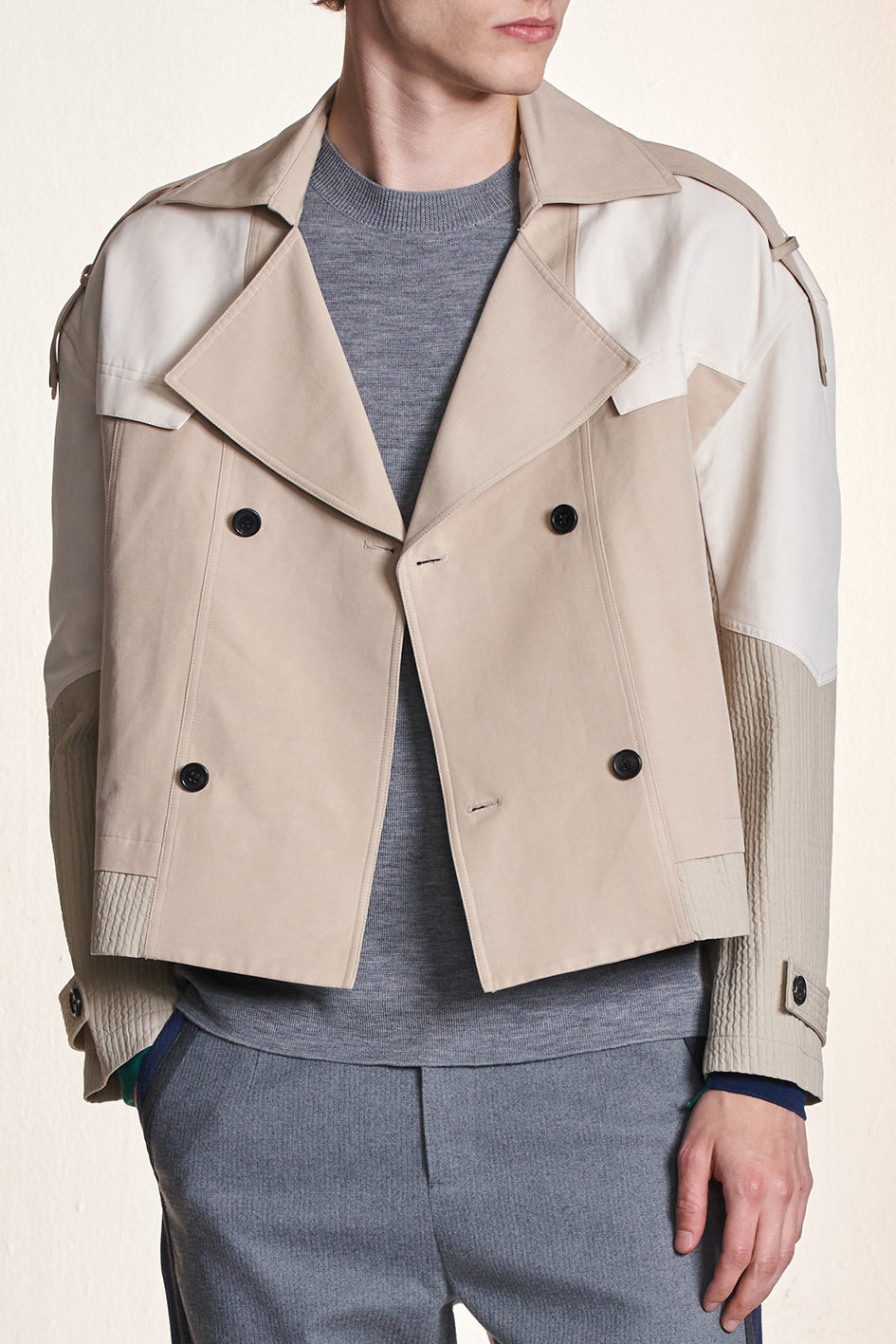 Cropped Trench Coat With Color Contrast