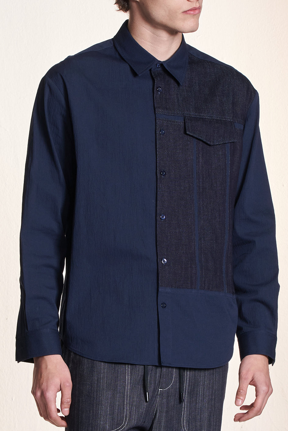 Cotton Shirt Contrast With Denim