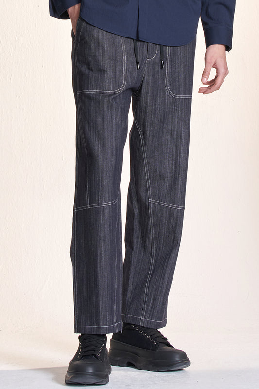 Loose Fit Denim Pants With Stitching