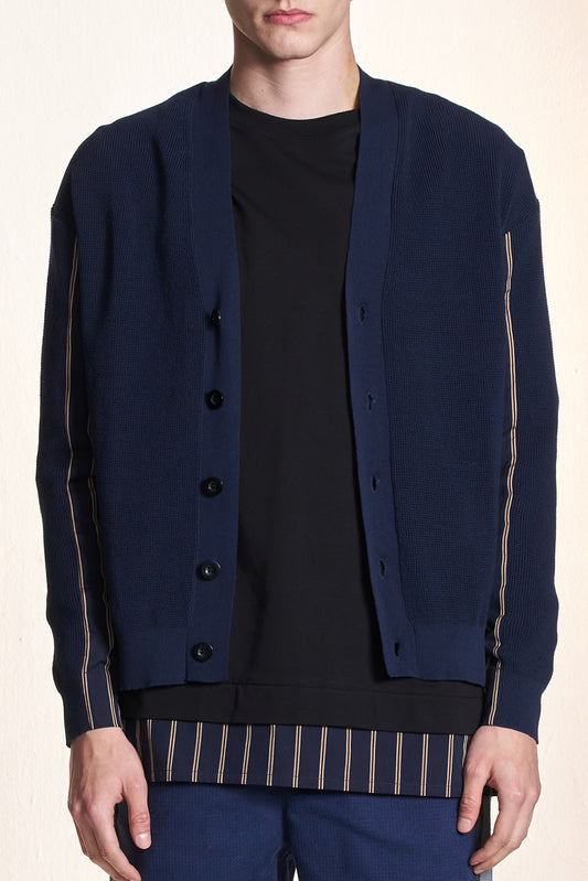 ストライプ織りコットンカーディガン