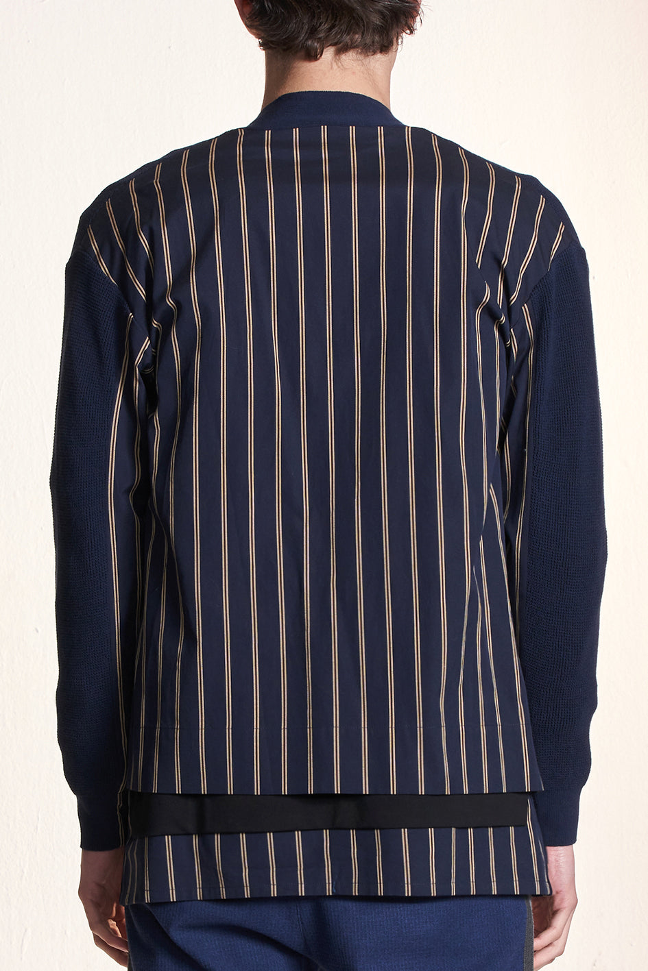 Cotton Cardigan With Stripe Woven