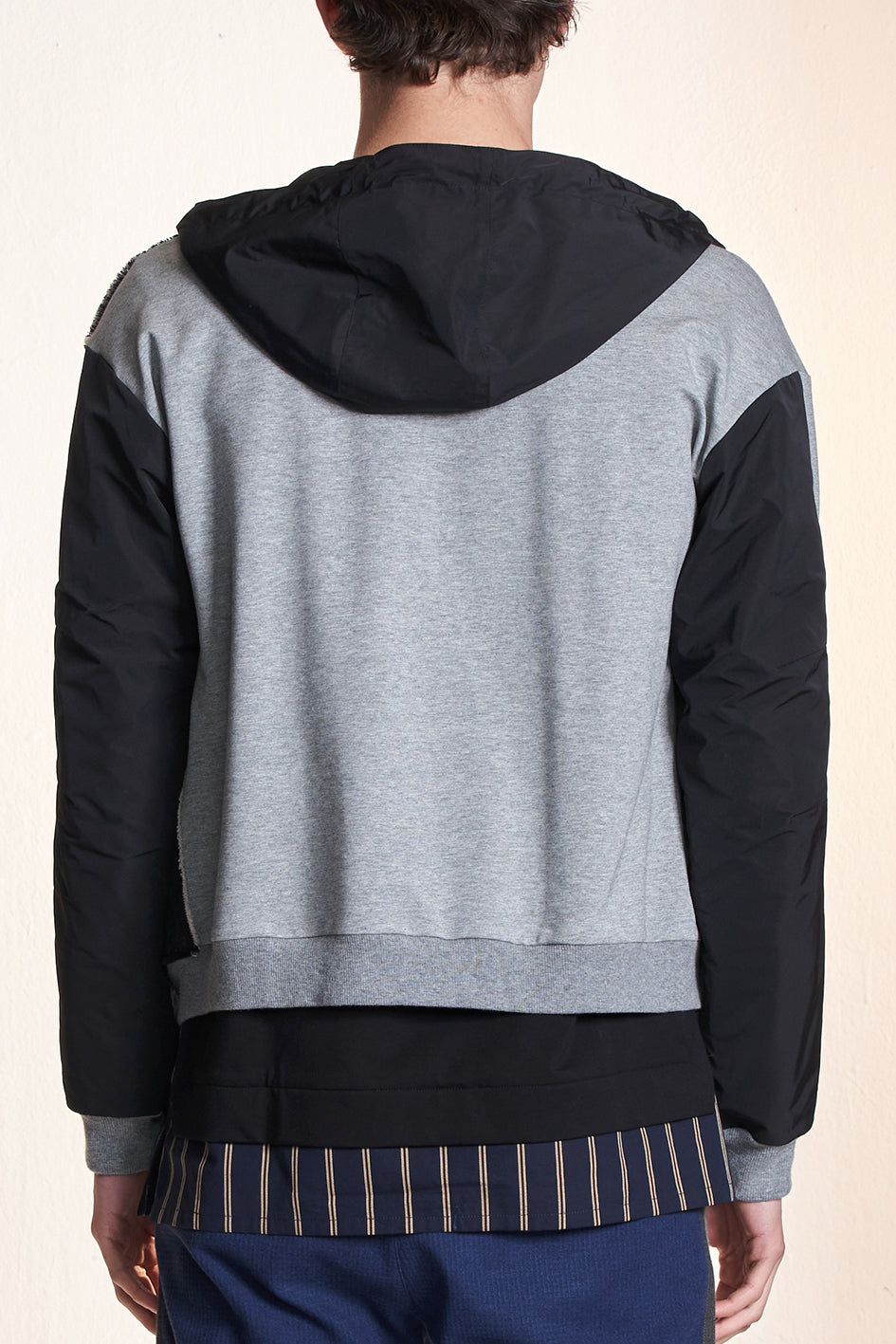 Knit Jacket Contrast With Raw Edge Denim