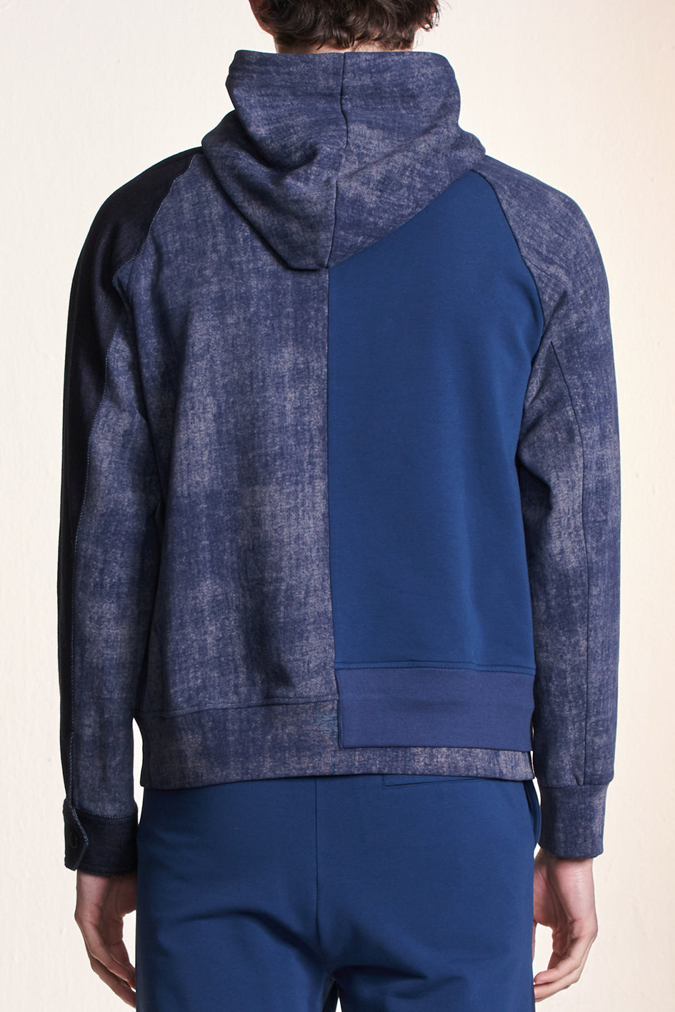 Hoodie With Fabric Contrast Denim Sleeve