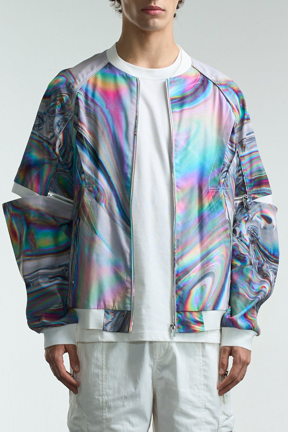 Metal Liquid Print Bomber Jacket