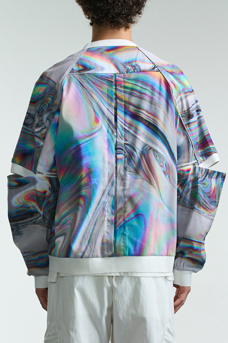 Metal Liquid Print Bomber Jacket