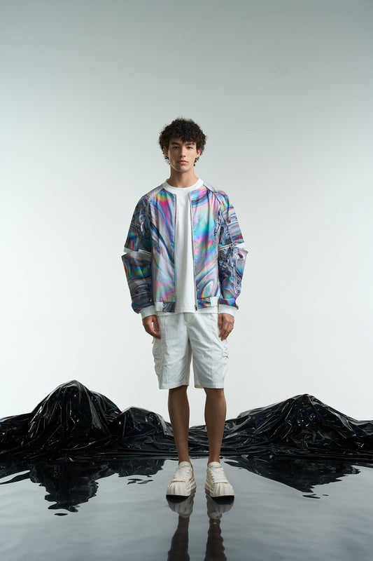 メタルリキッドプリントボンバージャケット