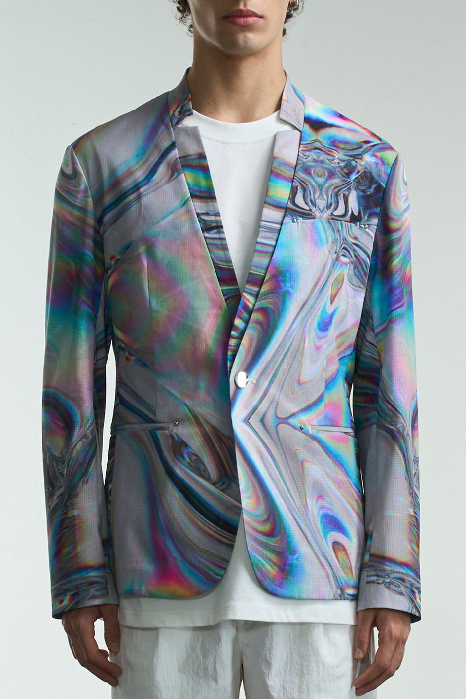 Metal Liquid Print Stand Collar Jacket