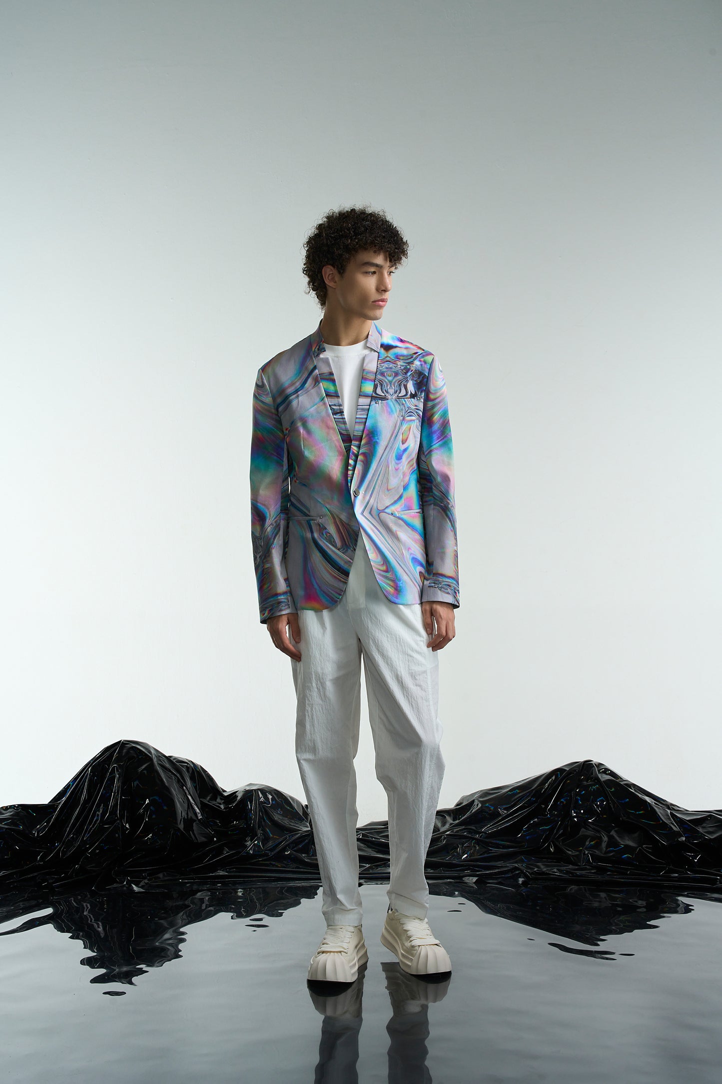 Metal Liquid Print Stand Collar Jacket