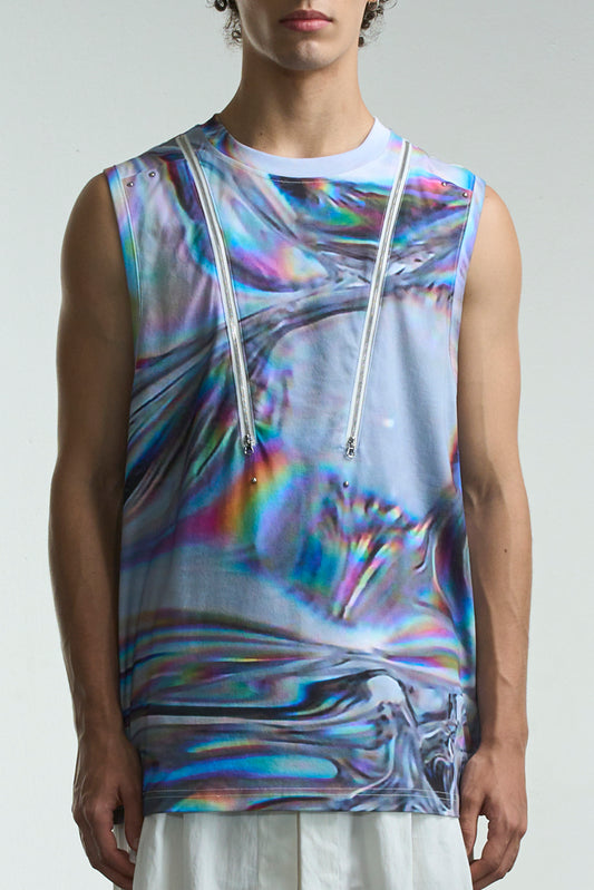 メタルリキッドプリントの2ジッパータンクトップ