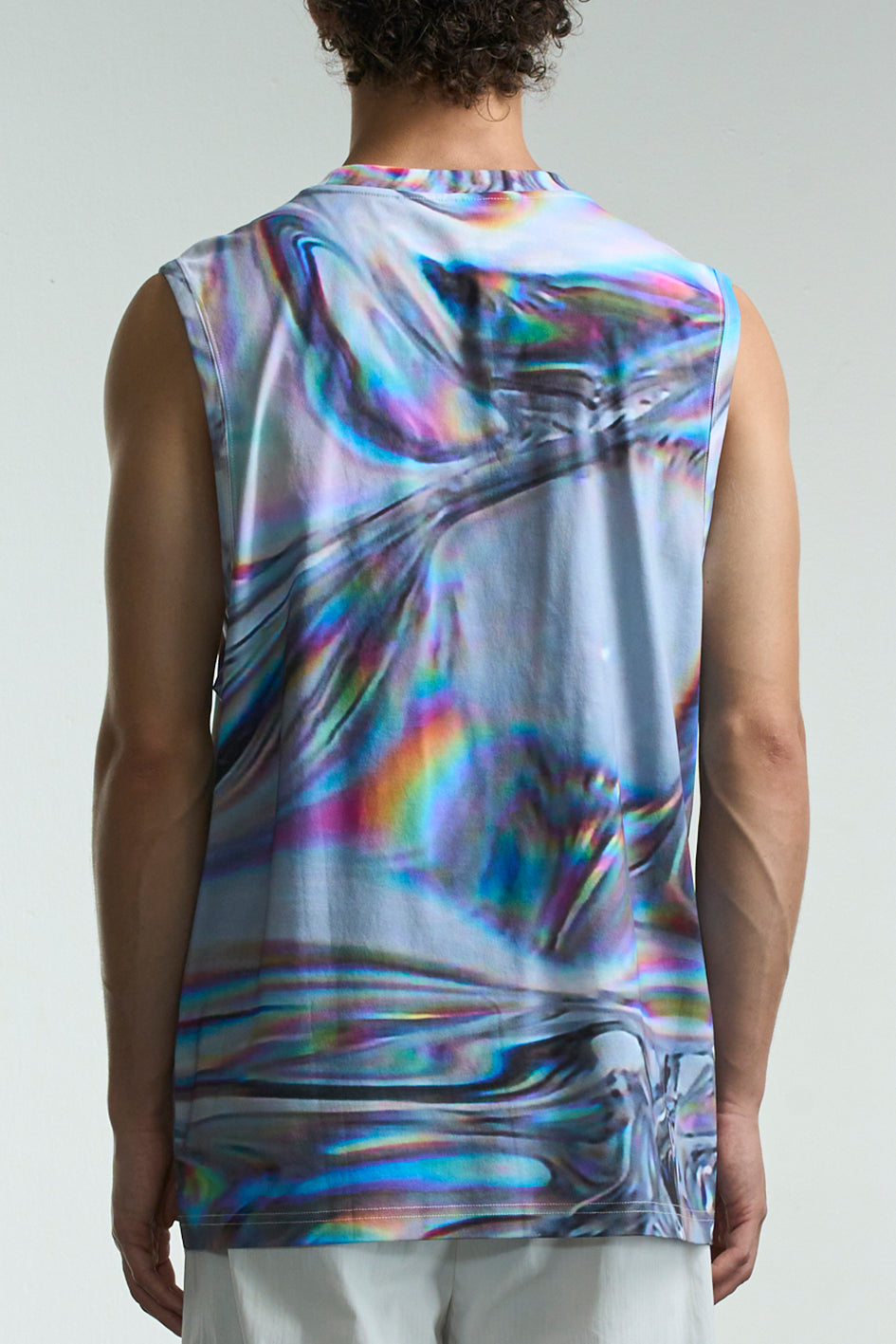 2 Zippers Tank Top With Metal Liquid Print