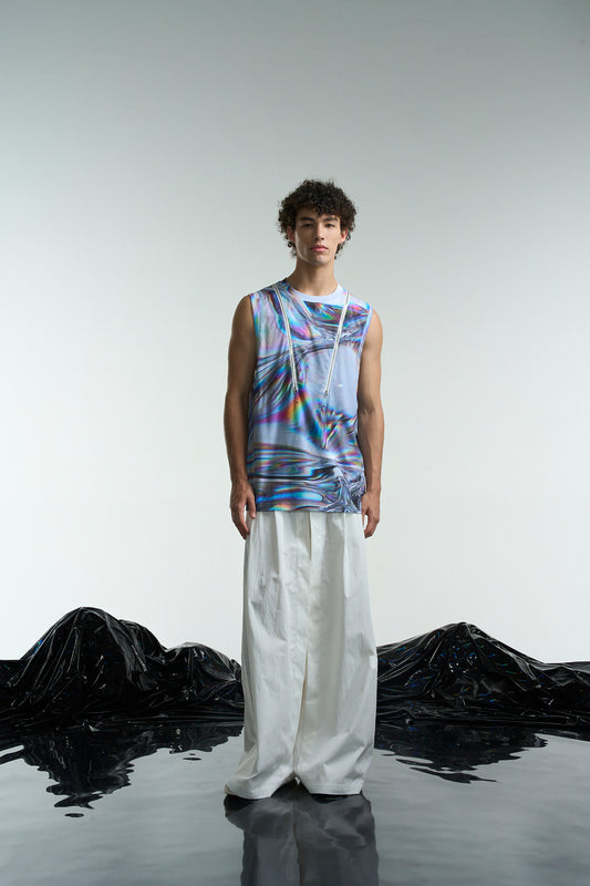 メタルリキッドプリントの2ジッパータンクトップ