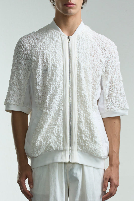 ストーンテクスチャー 半袖ジッパージャケット