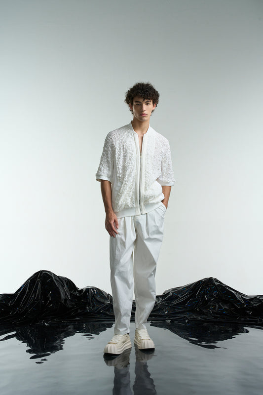 ストーンテクスチャー 半袖ジッパージャケット