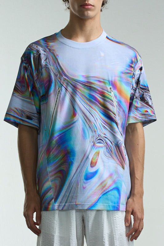 メタルリキッドプリントの2ジッパーTシャツ