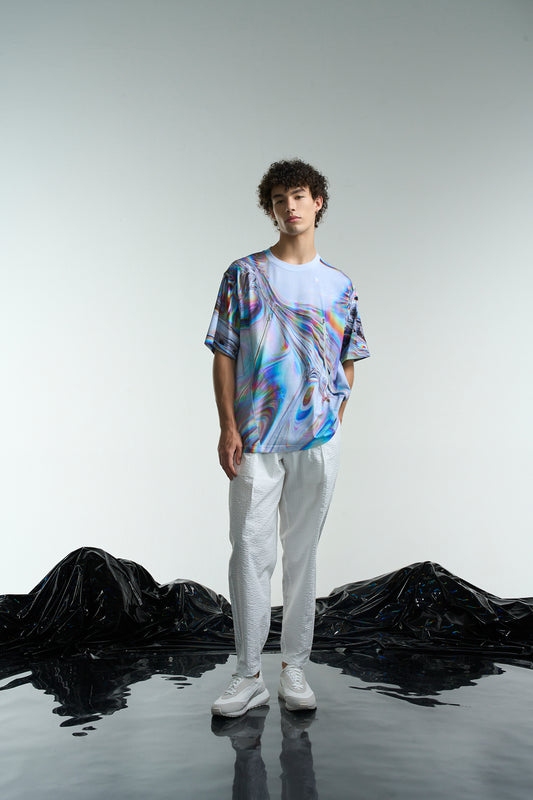 メタルリキッドプリントの2ジッパーTシャツ