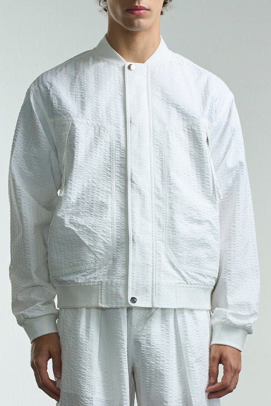 Striped Seersucker Bomber Jacket