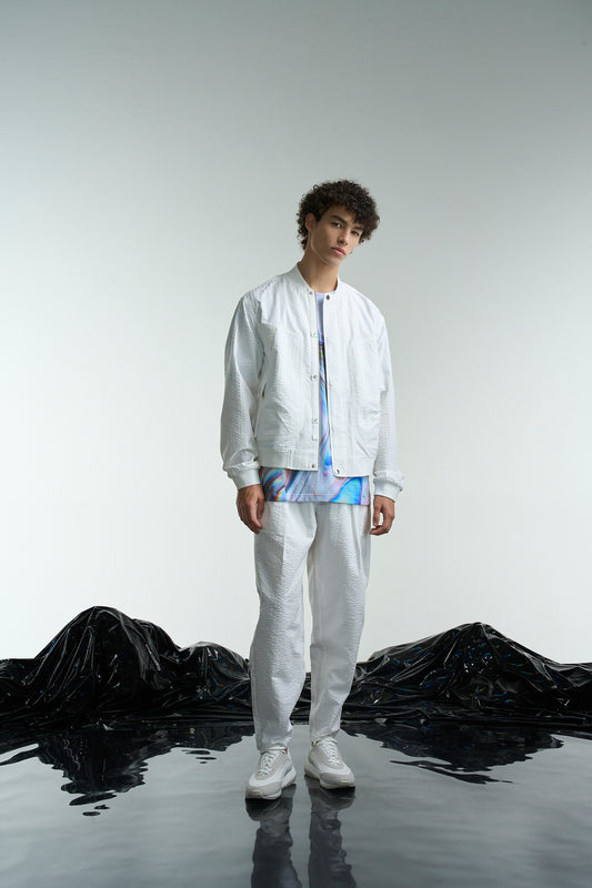 Striped Seersucker Bomber Jacket