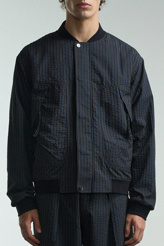 Striped Seersucker Bomber Jacket