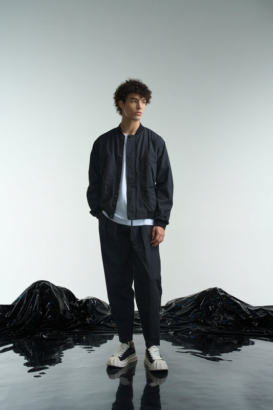 Striped Seersucker Bomber Jacket