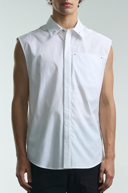 Sleeveless Shirt With Studs On Collar
