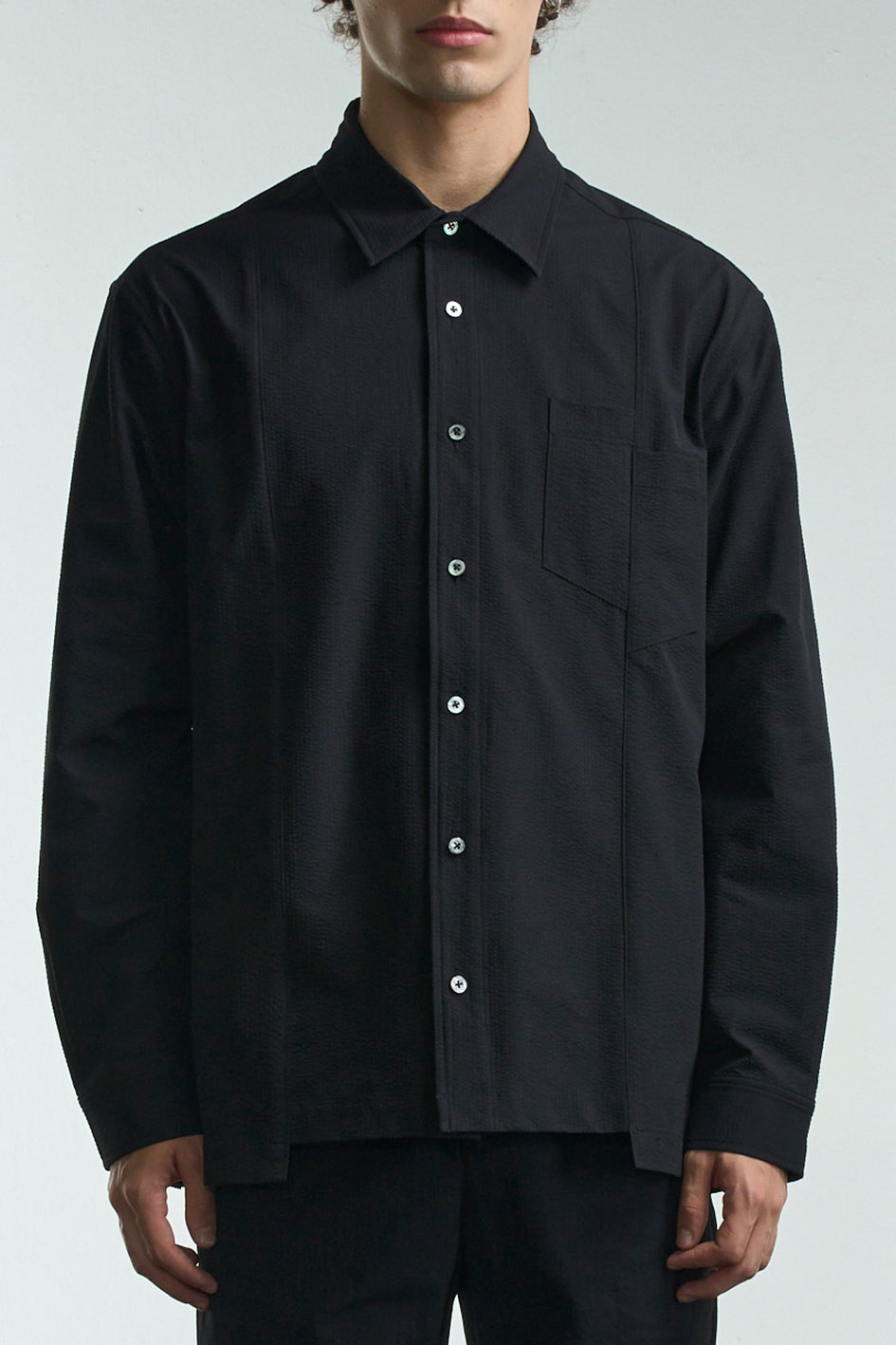 Seersucker Cotton Shirt With Cutted Pocket