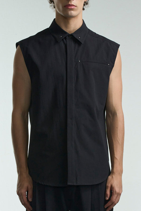 Sleeveless Shirt With Studs On Collar