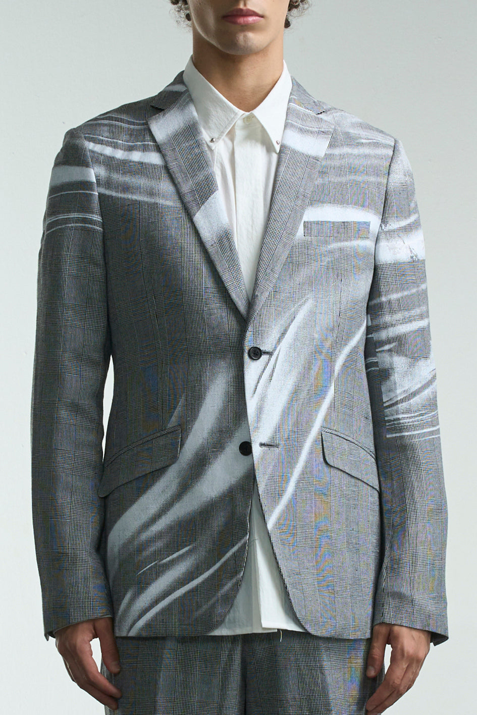 Flowing Metal Liquid Print Checked Blazer