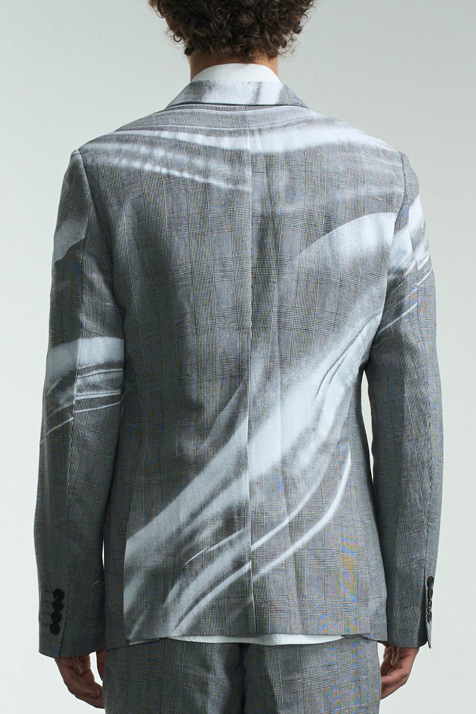 Flowing Metal Liquid Print Checked Blazer