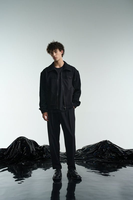 Crepe Fabric Contrast Knit Jacket