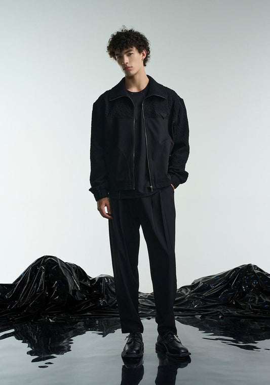 Crepe Fabric Contrast Knit Jacket
