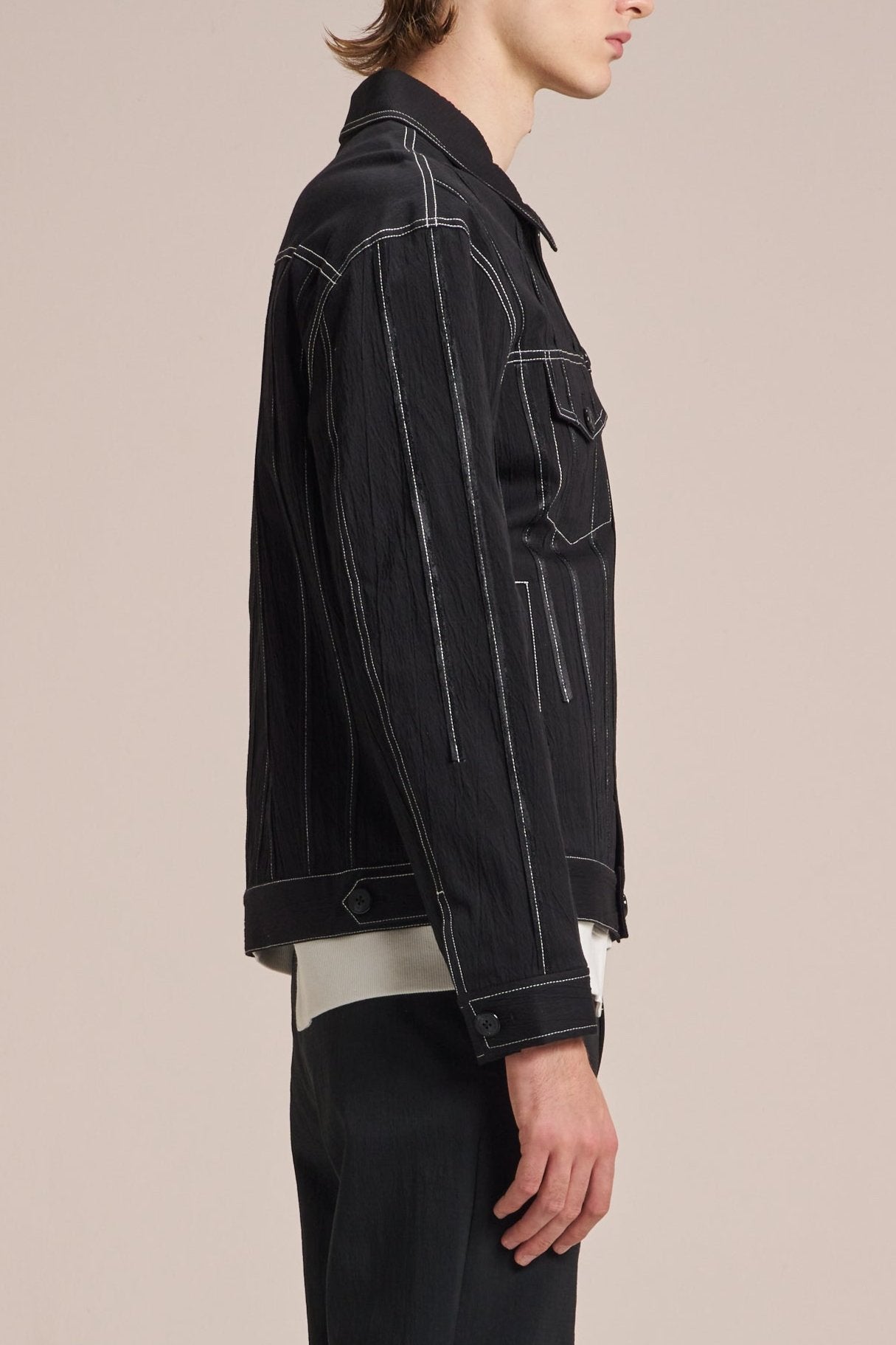 Crepe Jacket With Tape & White Stitching