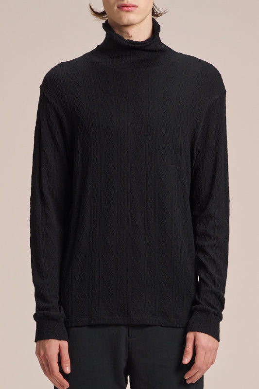 テンセルケーブルニットタートルネックTシャツ