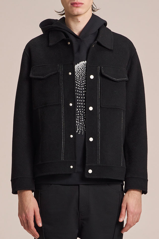 Double Faced Wool Jacket With White Stitching