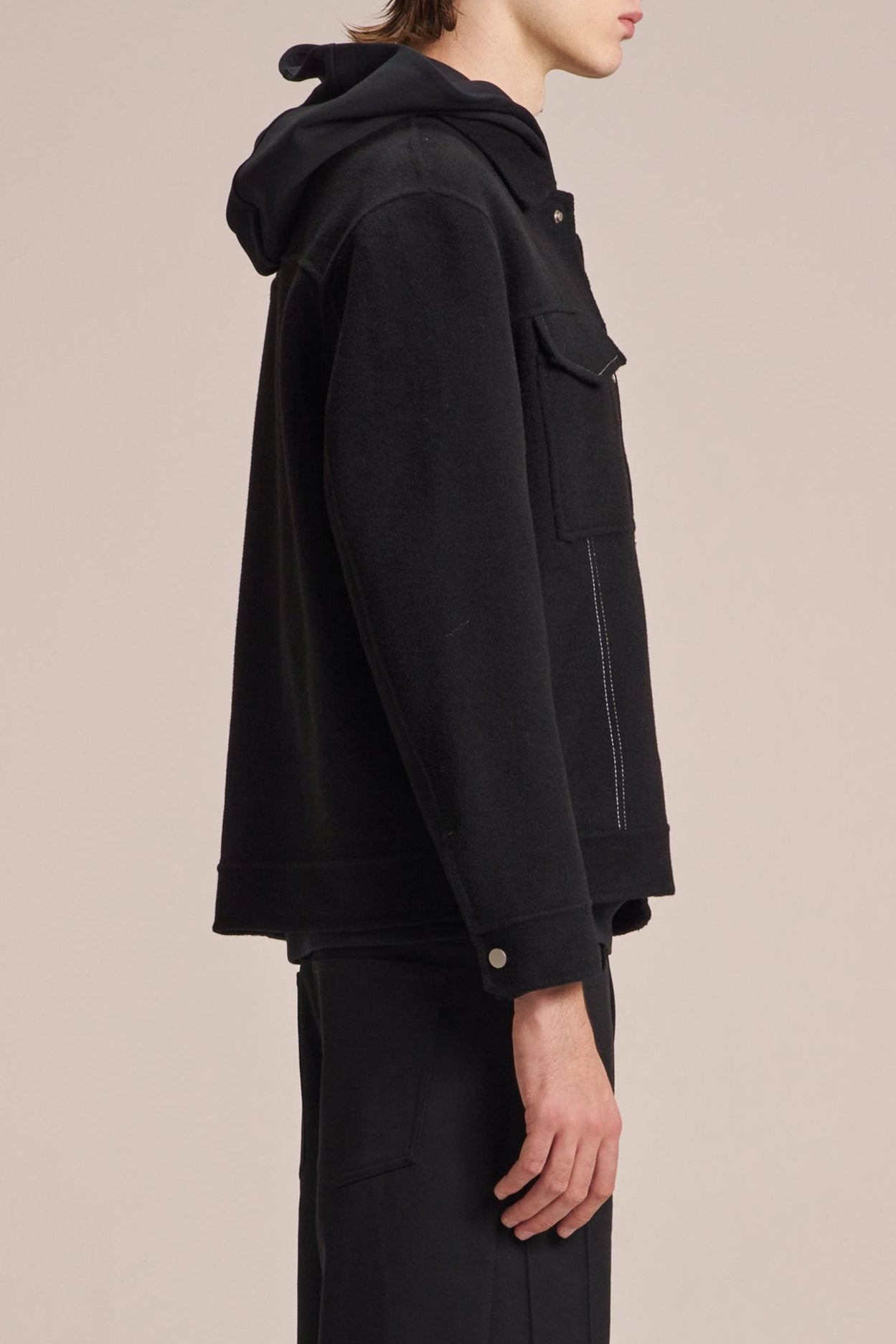 Double Faced Wool Jacket With White Stitching