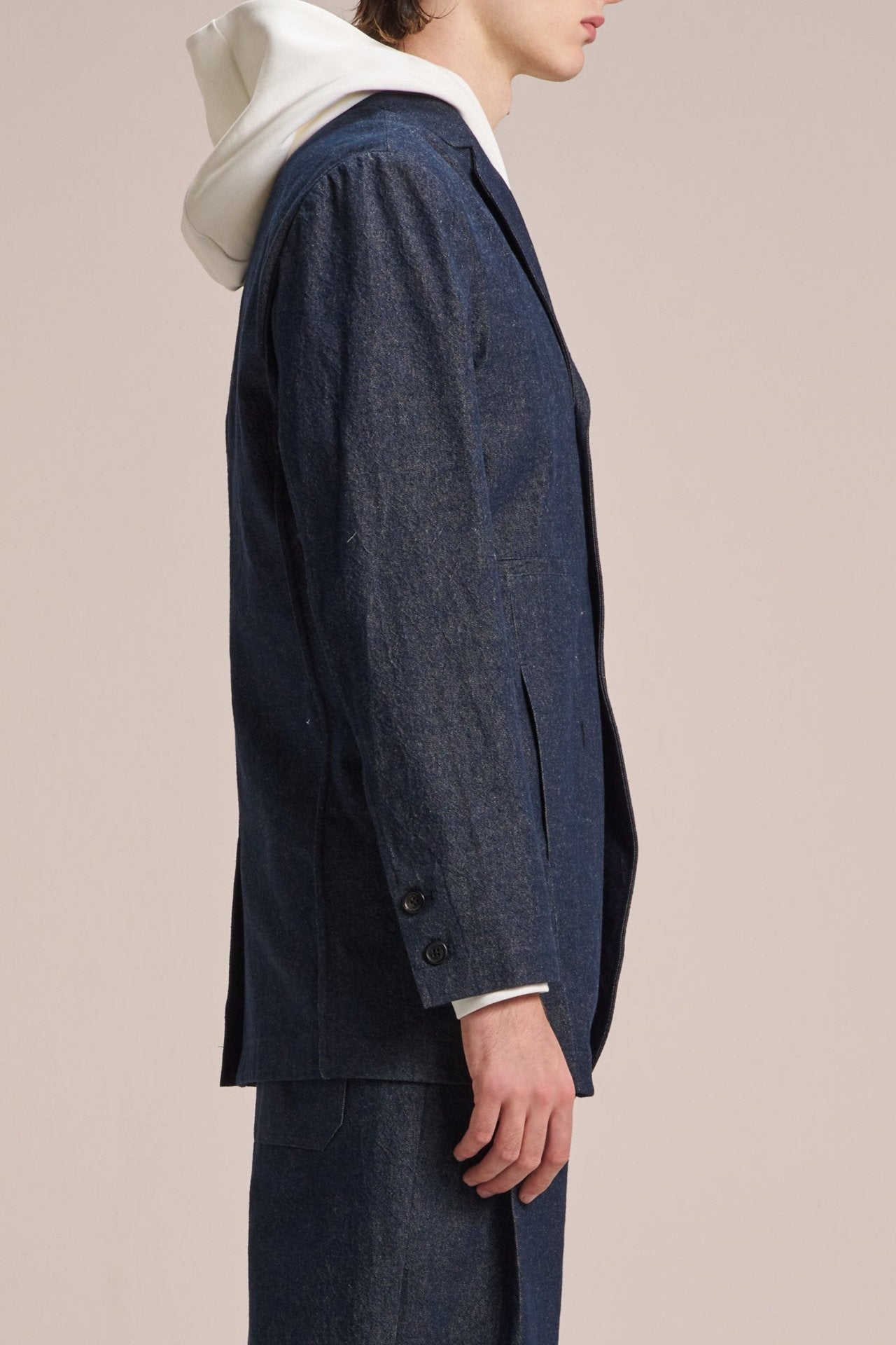 3ボタンデニムブレザー