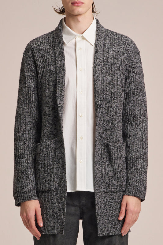 Mix Yarn Spoon Collar Wool Long Cardigan