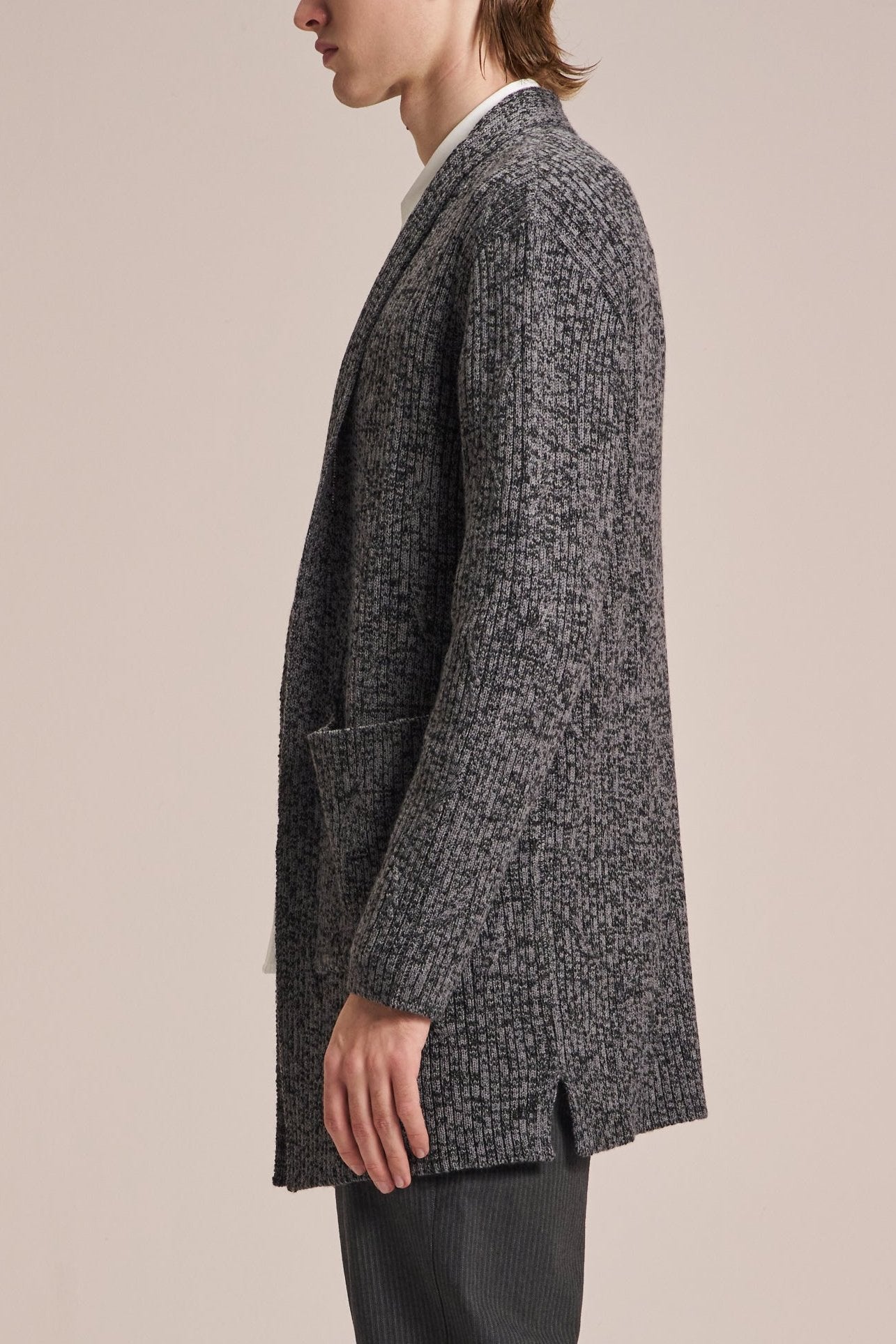 Mix Yarn Spoon Collar Wool Long Cardigan