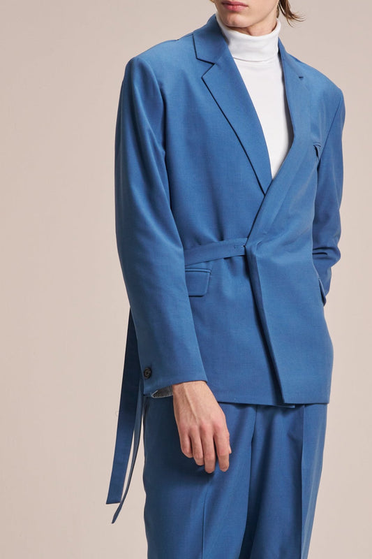 Blazer With Self Fabric Belt & Buttons