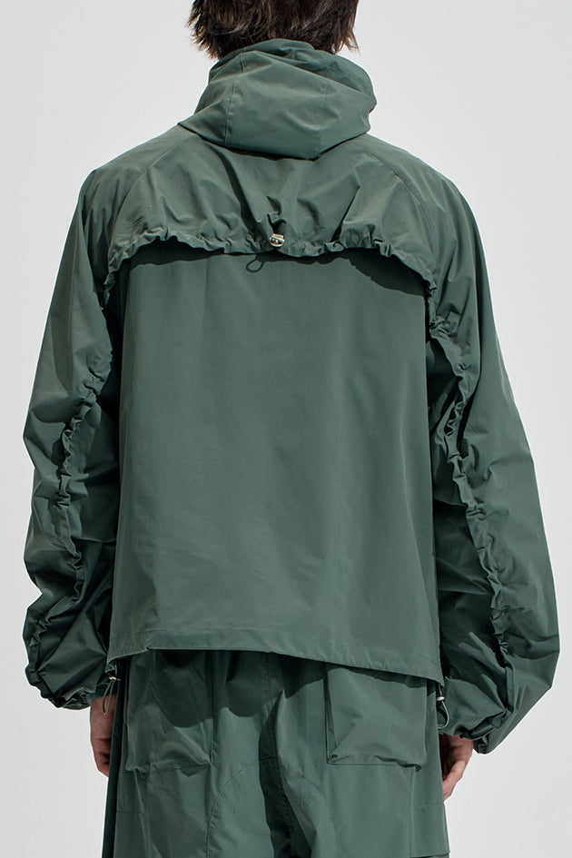 Hooded Light Jacket With Drawstring At Back