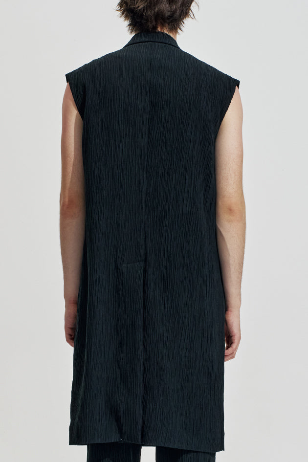 Crepe Texture Tencel Sleeveless Long Blazer