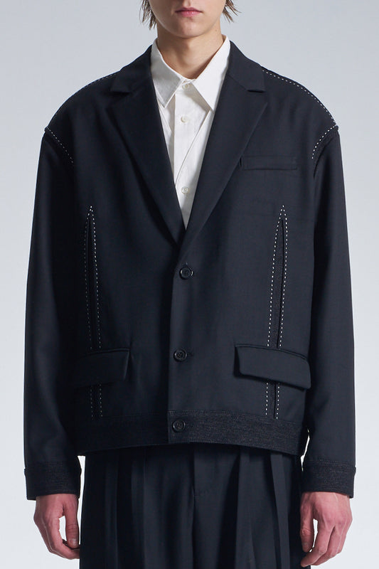 Boxy Wool Blazer With Denim Trim