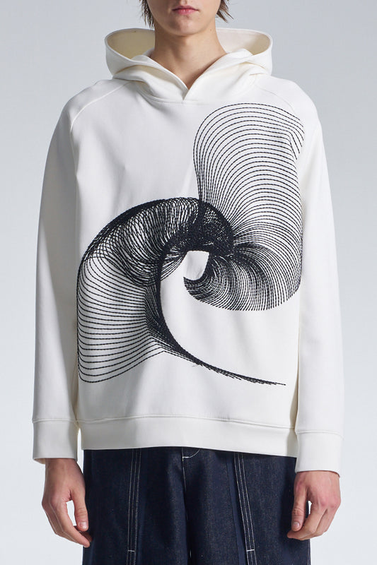 Hoodie With Twisted Wavy Lines Embroidery