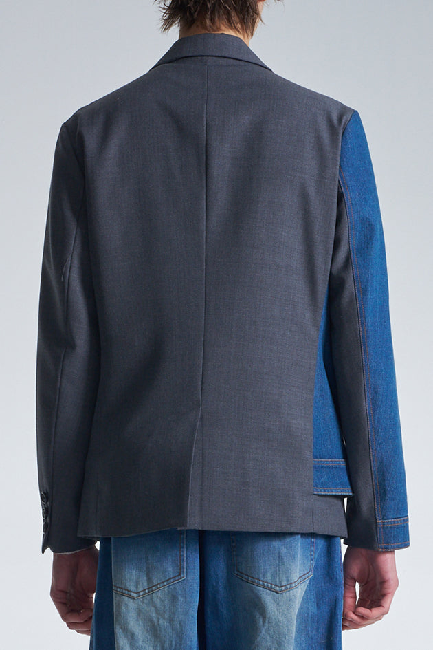 Deconstructed Wool Blazer With Denim