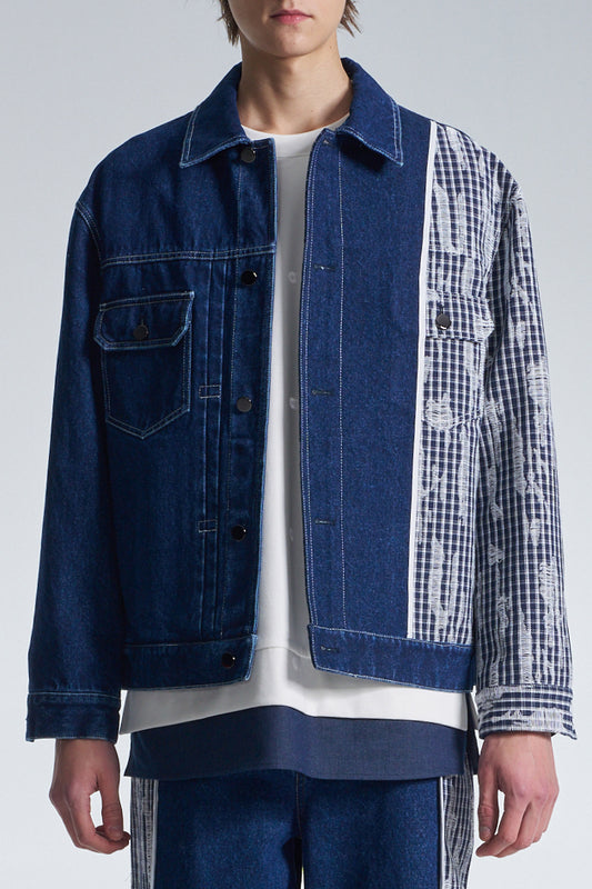 Denim Jacket Contrast With Checks