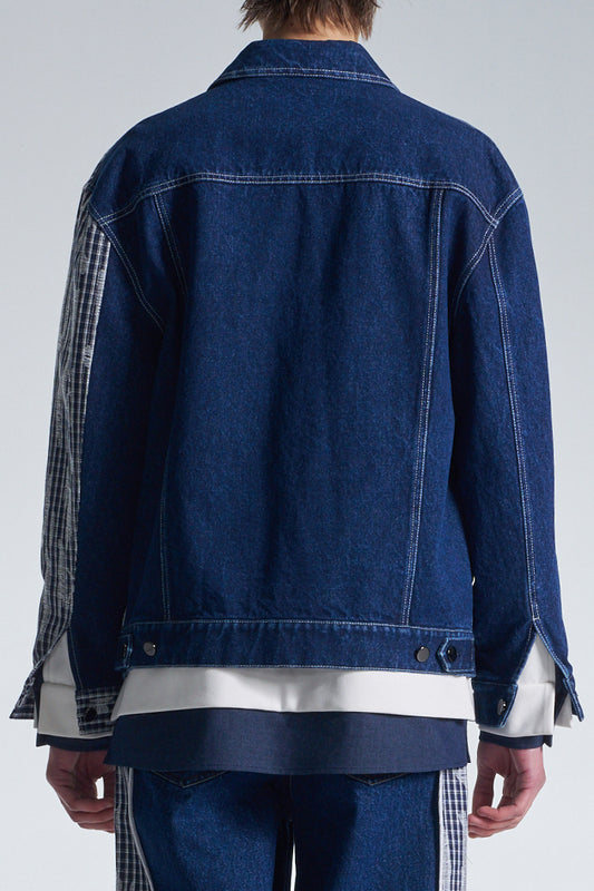 Denim Jacket Contrast With Checks