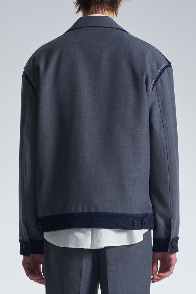 Boxy Wool Blazer With Denim Trim