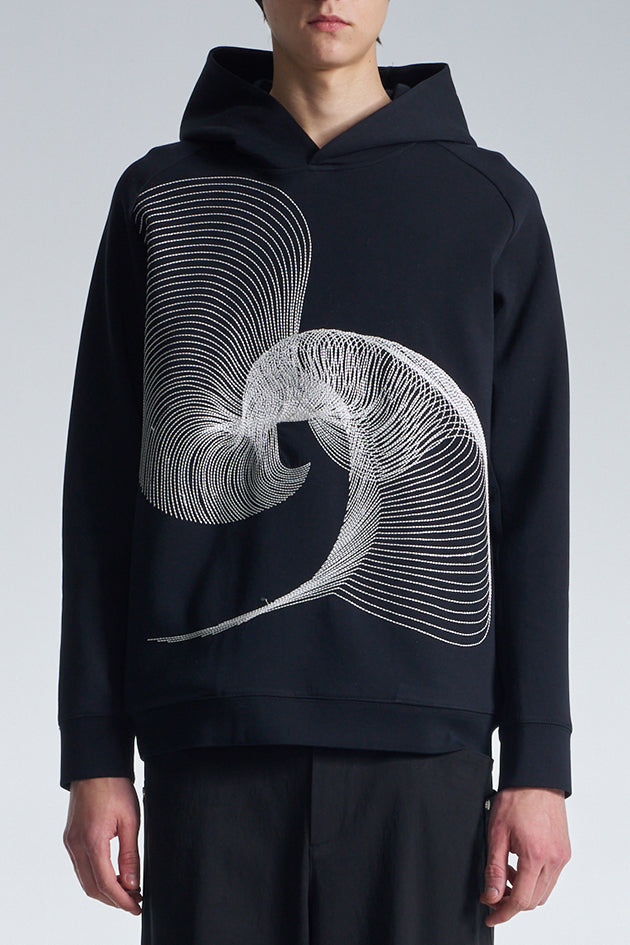 Hoodie With Twisted Wavy Lines Embroidery
