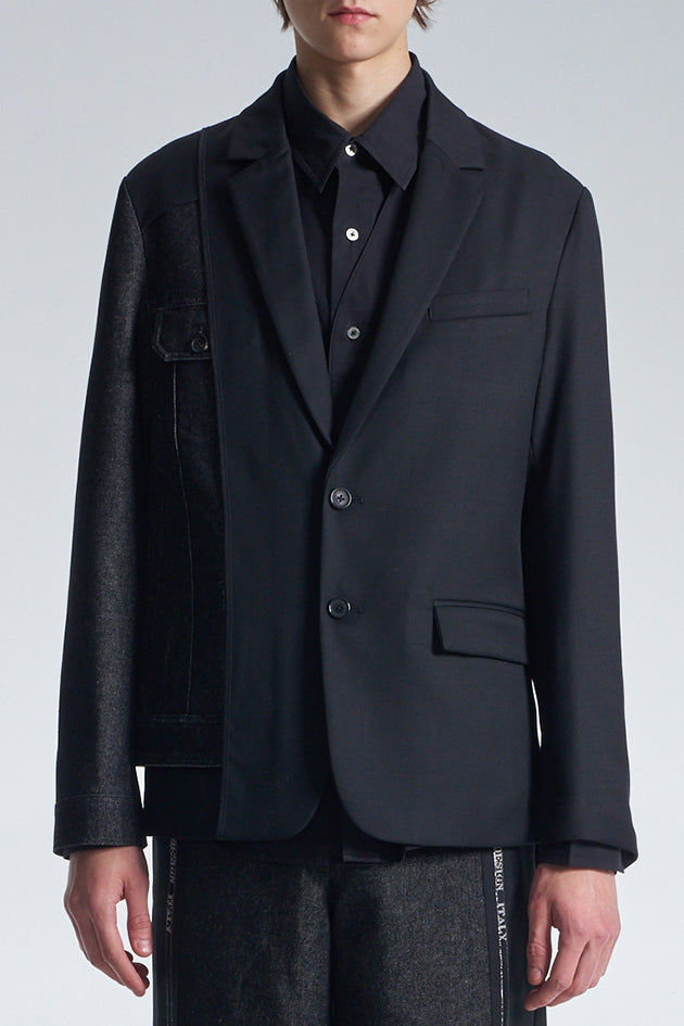 Deconstructed Wool Blazer With Denim
