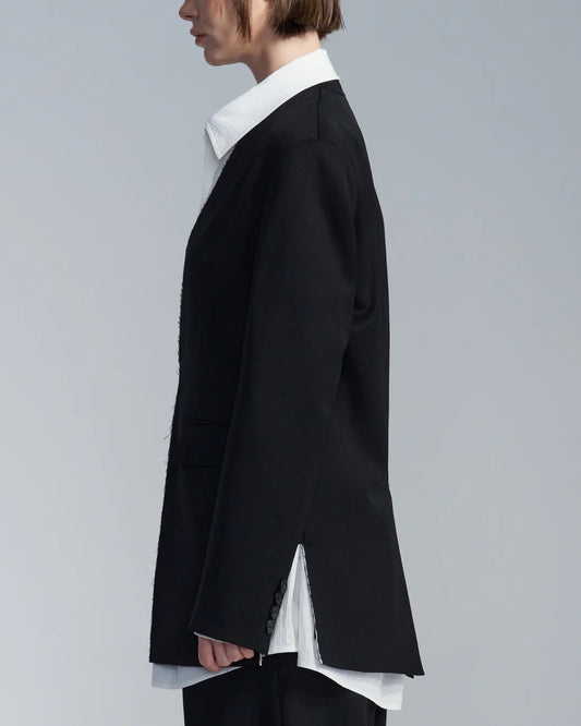Wool Blazer With White Raw Edge